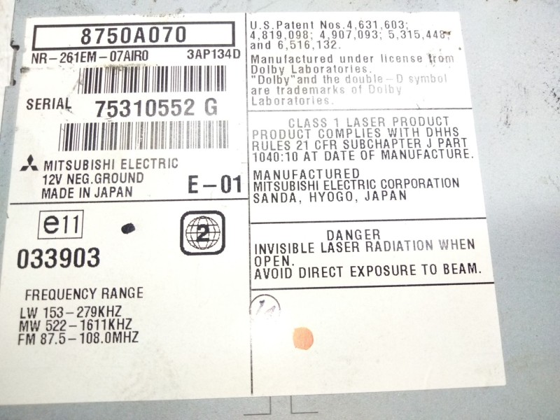 Recambio de sistema audio / radio cd para mitsubishi outlander (cw0) 2.0 di-d cat referencia OEM IAM   