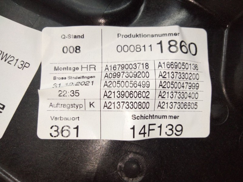 Recambio de elevalunas trasero derecho para mercedes-benz clase e (w213) 2.0 e 220 d (213.004) referencia OEM IAM A1679003718  