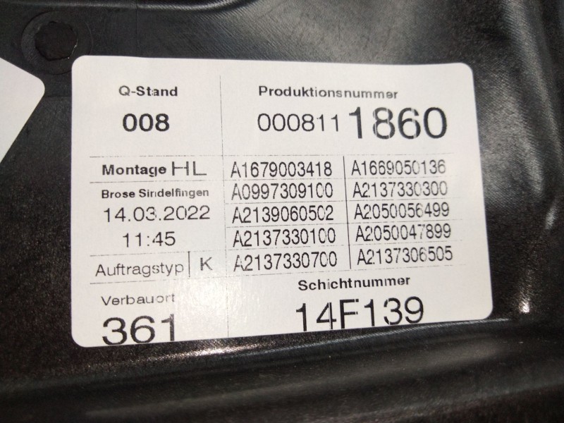 Recambio de elevalunas trasero izquierdo para mercedes-benz clase e (w213) 2.0 e 220 d (213.004) referencia OEM IAM A1679003418 