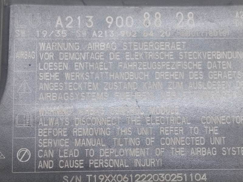 Recambio de centralita airbag para mercedes-benz clase e (w213) 2.0 e 220 d (213.004) referencia OEM IAM A2139008828  