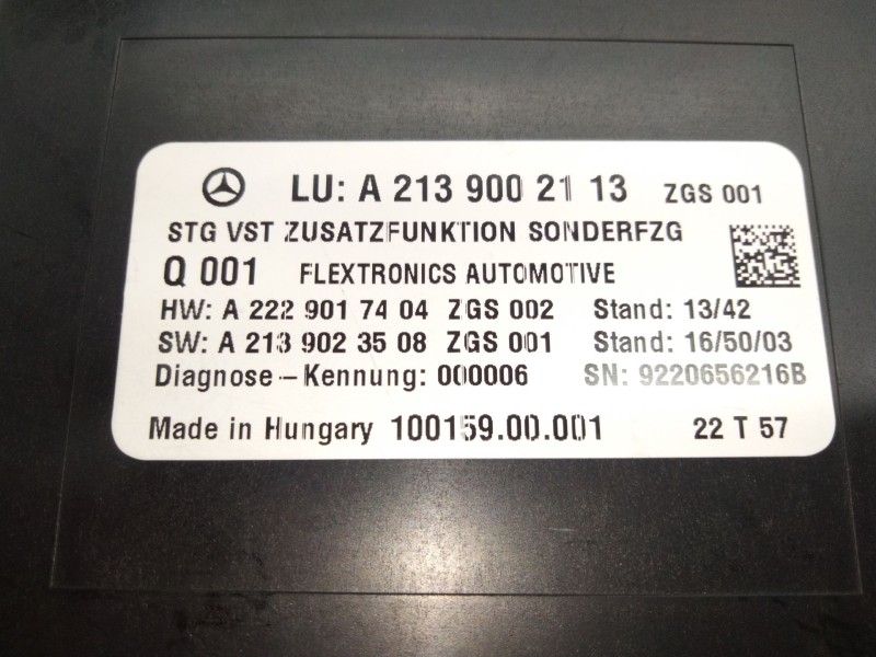 Recambio de unidad de control para mercedes-benz clase e (w213) 2.0 e 220 d (213.004) referencia OEM IAM A2139002113  