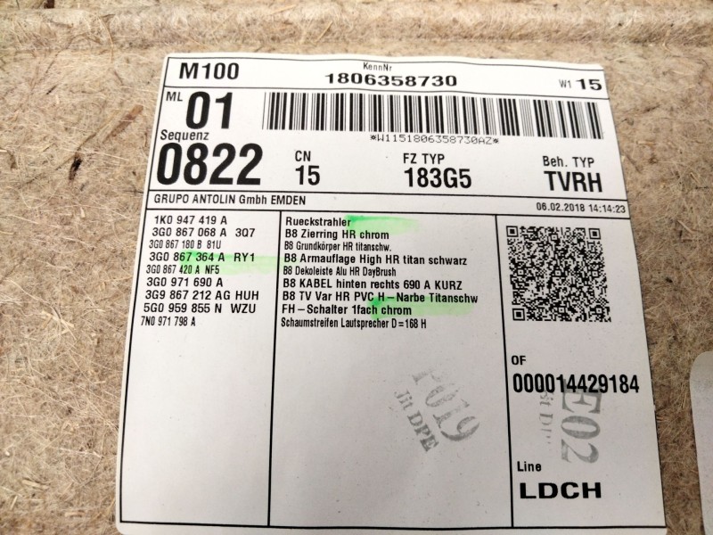 Recambio de guarnecido puerta trasera derecha para volkswagen passat b8 variant (3g5, cb5) 2.0 tdi referencia OEM IAM 3G0867068A