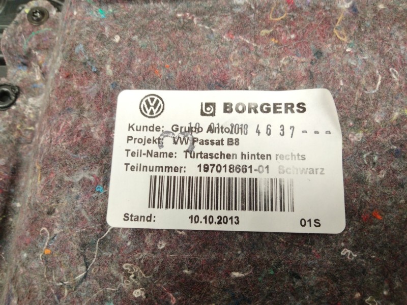 Recambio de guarnecido puerta trasera derecha para volkswagen passat b8 variant (3g5, cb5) 2.0 tdi referencia OEM IAM 3G0867068A