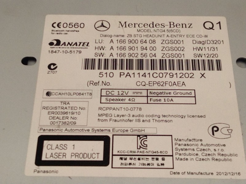 Recambio de sistema audio / radio cd para mercedes-benz clase m (w166) ml 250 cdi / bluetec 4-matic (166.004, 166.003) referenci