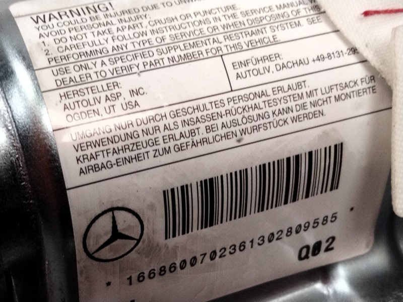 Recambio de airbag lateral izquierdo para mercedes-benz clase m (w166) ml 250 cdi / bluetec 4-matic (166.004, 166.003) referenci