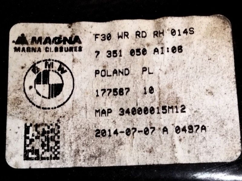 Recambio de elevalunas trasero derecho para bmw 3 touring (f31) 318 d referencia OEM IAM 7351050  