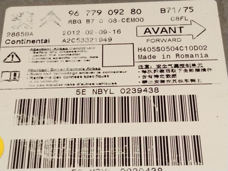 Recambio de centralita airbag para citroën c4 ii (nc_) 1.6 hdi 110 referencia OEM IAM 9677909280  