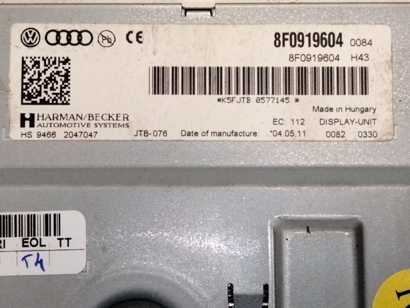 Recambio de pantalla multifuncion para audi a5 (8t3) 2.0 tdi referencia OEM IAM 8F0919604  