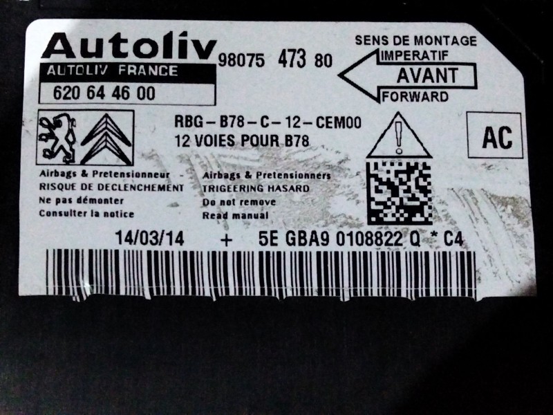 Recambio de kit airbag para citroën c4 picasso ii 2.0 bluehdi 150 referencia OEM IAM   