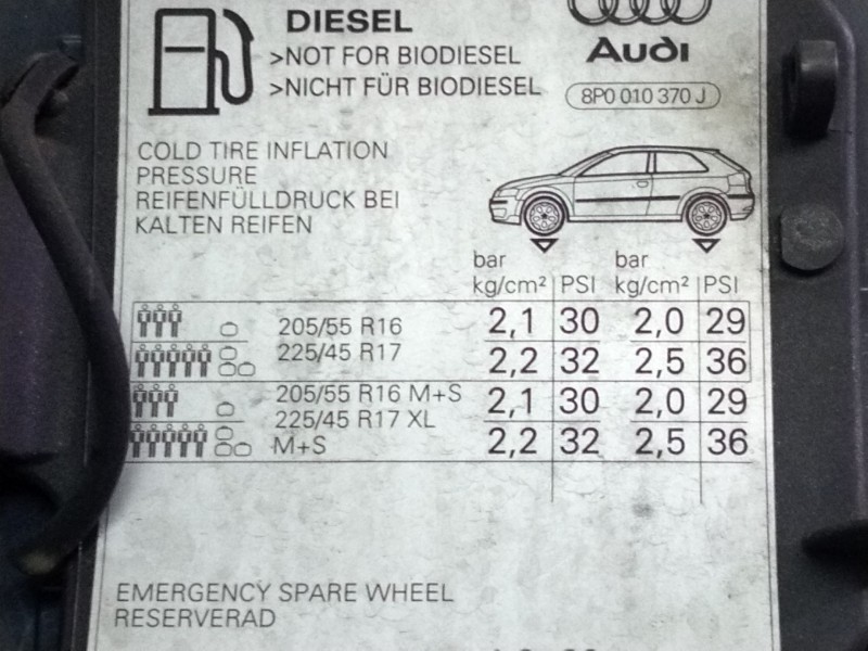 Recambio de tapa exterior combustible para audi a3 (8p) 1.9 tdi referencia OEM IAM 8P0010370J  