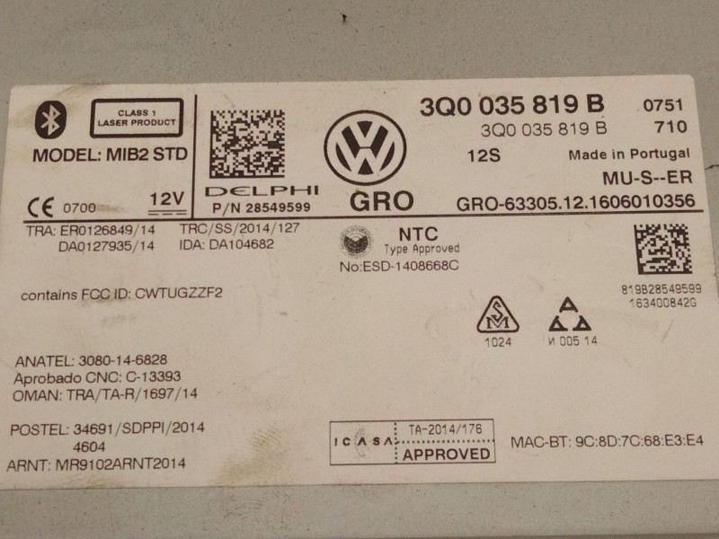 Recambio de sistema audio / radio cd para volkswagen golf vii (5g1, bq1, be1, be2) 2.0 tdi referencia OEM IAM 3Q0035819  