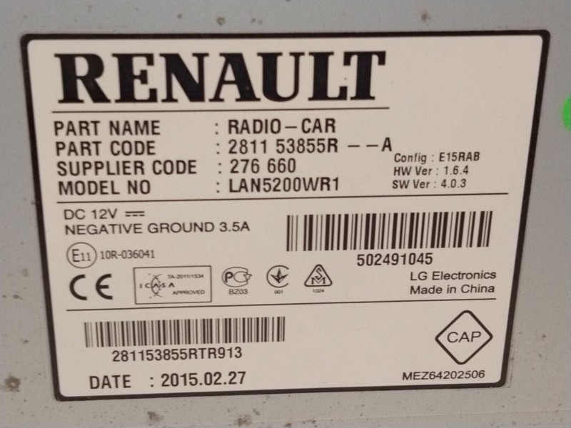 Recambio de pantalla multifuncion para dacia lodgy (js_) 1.5 dci referencia OEM IAM 281153855R  