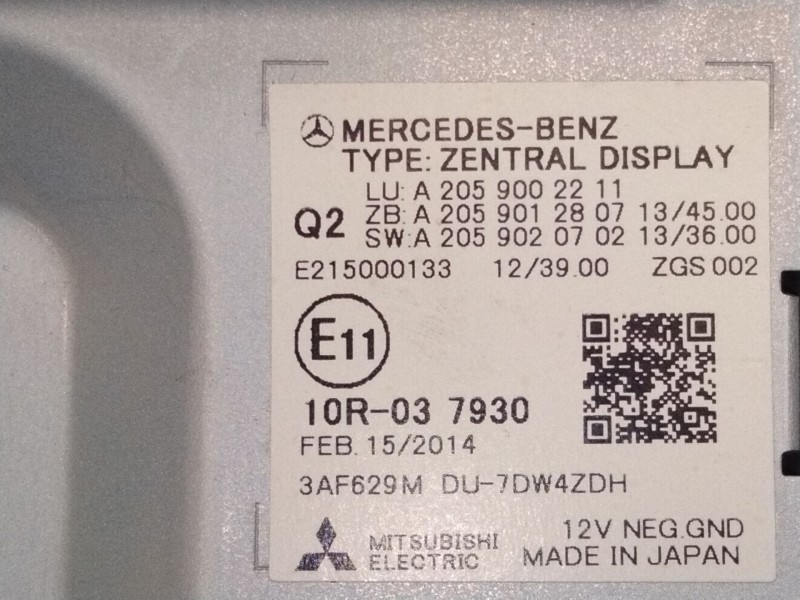 Recambio de pantalla multifuncion para mercedes-benz clase c (w205) c 220 bluetec / d (205.002, 205.004) referencia OEM IAM A205