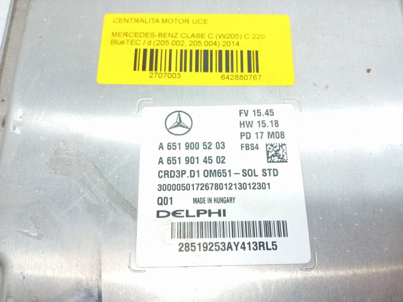 Recambio de centralita motor uce para mercedes-benz clase c (w205) c 220 bluetec / d (205.002, 205.004) referencia OEM IAM A6519