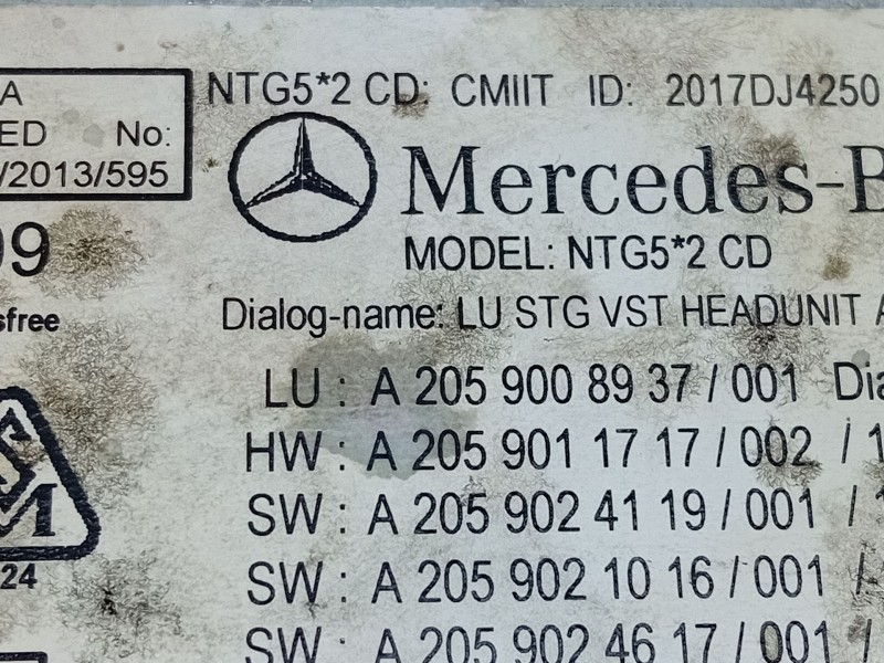 Recambio de sistema audio / radio cd para mercedes-benz clase c (w205) c 220 bluetec / d (205.002, 205.004) referencia OEM IAM A
