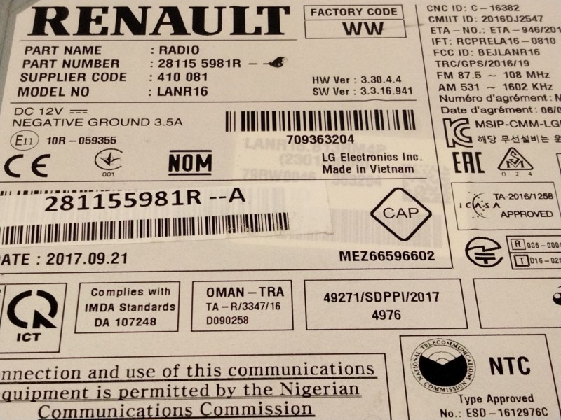 Recambio de modulo electronico para renault megane iv sport tourer (k9a/m/n_) 1.2 tce 130 (k9mr) referencia OEM IAM 281155981R  