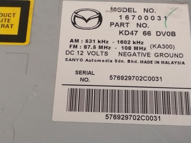 Recambio de sistema audio / radio cd para mazda cx-5 (kf) 2.2 d referencia OEM IAM KD4766DV0B  