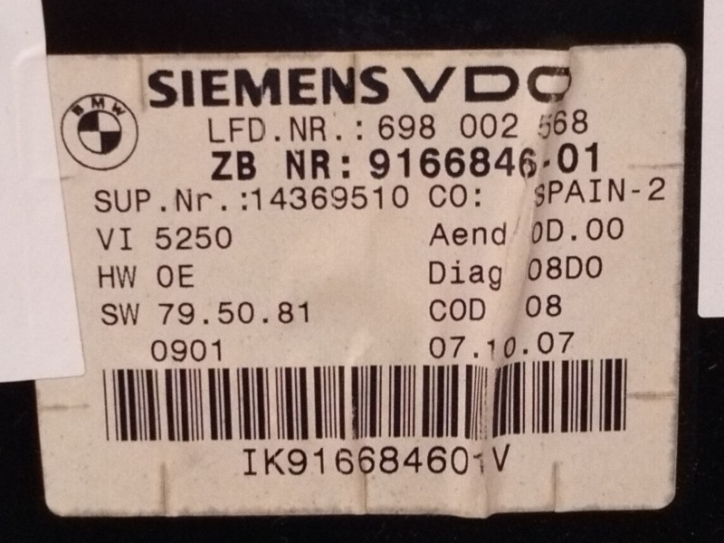 Recambio de cuadro instrumentos para bmw 3 (e90) 318 d referencia OEM IAM 9166846  