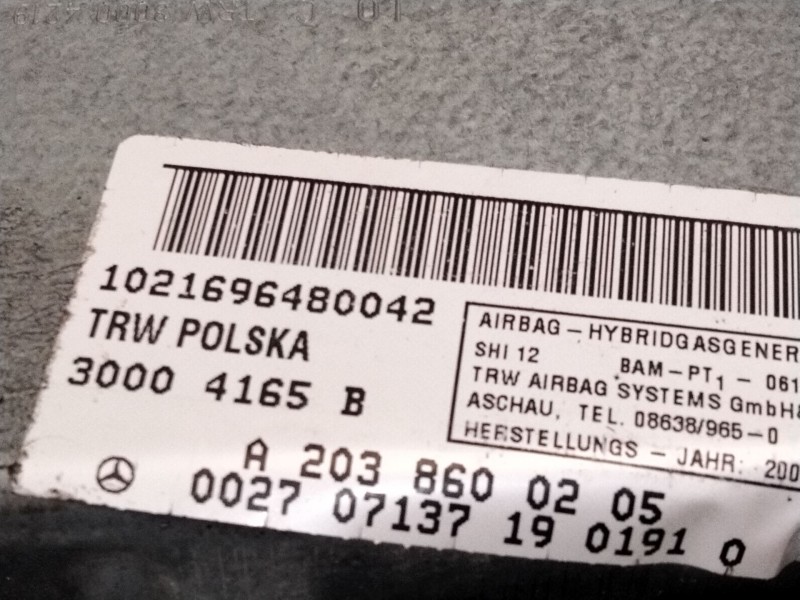 Recambio de airbag lateral trasero derecho para mercedes-benz cls (c218) cls 350 cdi / d (218.323) referencia OEM IAM A203860020