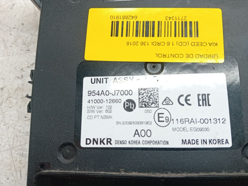 Recambio de unidad de control para kia ceed (cd) 1.6 crdi 136 referencia OEM IAM 954A0J7000  