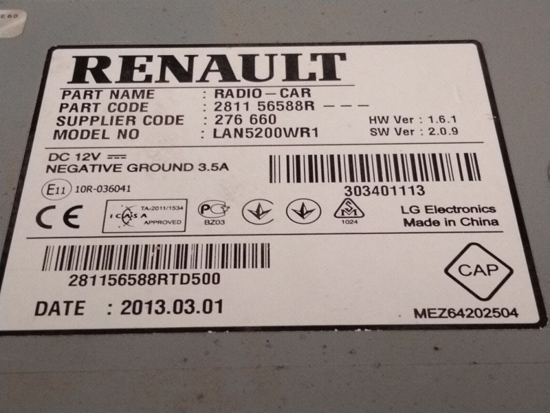 Recambio de sistema audio / radio cd para dacia dokker monospace (ke_) 1.5 dci (keaj, keah) referencia OEM IAM 281156588R  