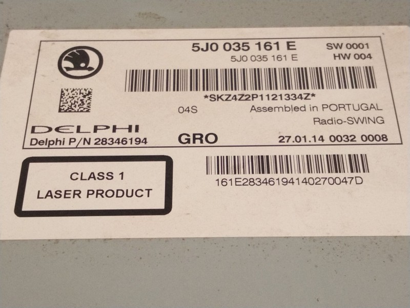 Recambio de sistema audio / radio cd para skoda spaceback (5h) active referencia OEM IAM 5J0035161  