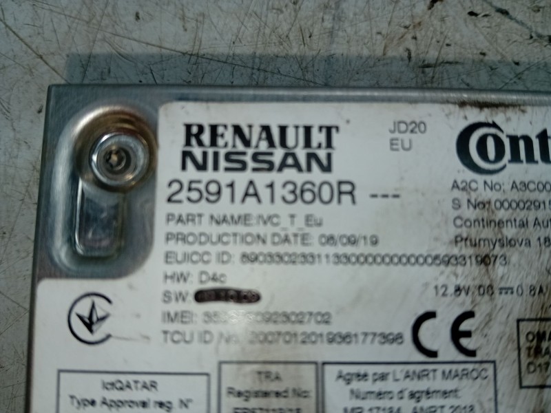Recambio de modulo electronico para renault zoe furgoneta/hatchback (bfm_) electric (bfma, bfmb) referencia OEM IAM 2591A1360R  