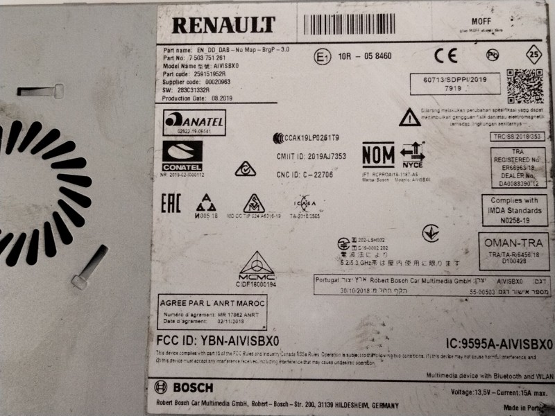 Recambio de amplificador de radio para renault zoe furgoneta/hatchback (bfm_) electric (bfma, bfmb) referencia OEM IAM 259151952