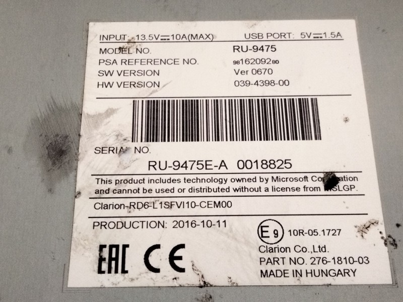 Recambio de sistema audio / radio cd para peugeot expert furgón (v_) 1.6 bluehdi 115 referencia OEM IAM 9816209280  