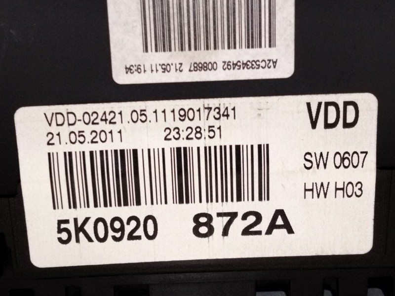 Recambio de cuadro instrumentos para volkswagen golf vi variant (aj5) 1.6 tdi referencia OEM IAM 5K0920872  