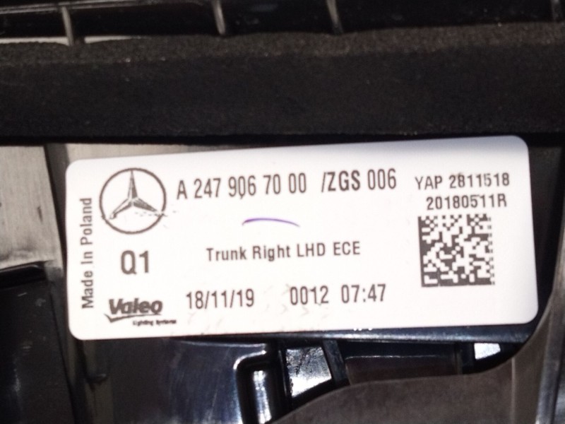 Recambio de piloto trasero derecho para mercedes-benz clase b sports tourer (w247) b 180 d (247.003) referencia OEM IAM A2479067