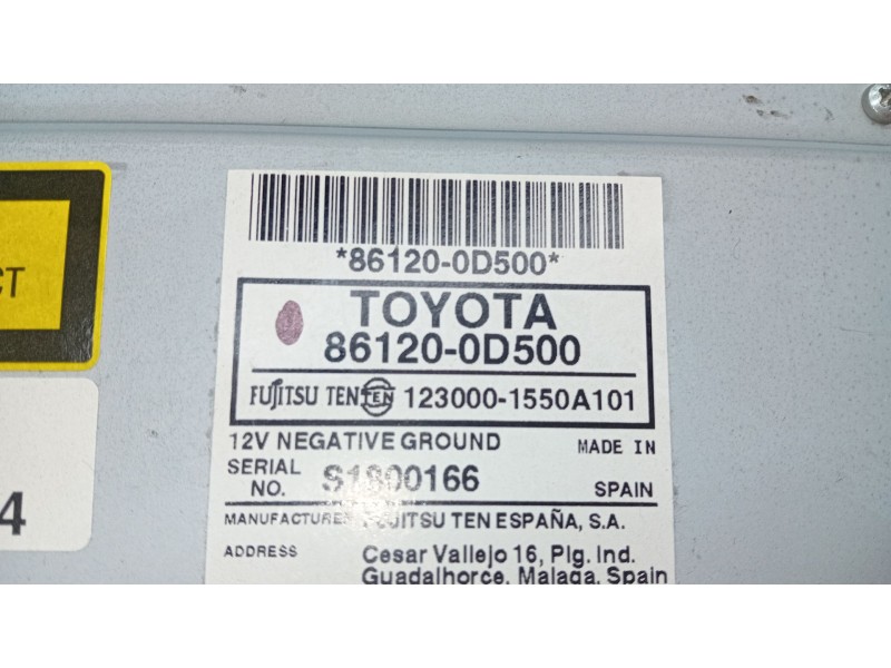 Recambio de sistema audio / radio cd para toyota yaris active referencia OEM IAM 861200D500  