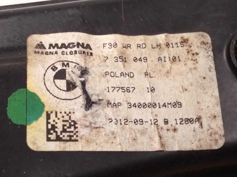 Recambio de elevalunas trasero izquierdo para bmw 3 (f30, f80) 318 d xdrive referencia OEM IAM 7351049  