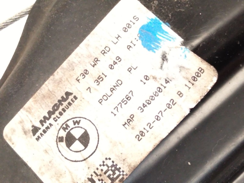 Recambio de elevalunas trasero izquierdo para bmw 3 (f30, f80) 318 d referencia OEM IAM 7351049  