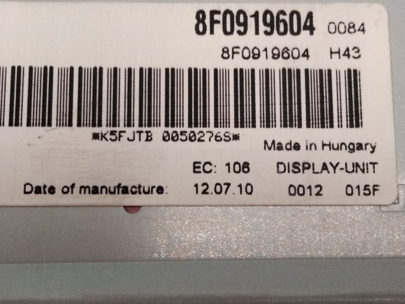Recambio de pantalla multifuncion para audi q5 (8rb) 2.0 tdi quattro referencia OEM IAM 8F0919604  