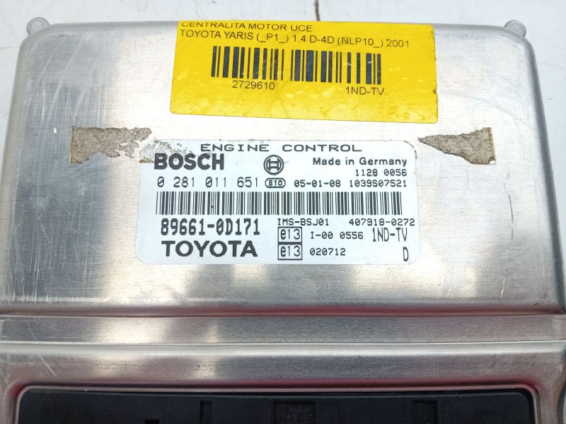 Recambio de centralita motor uce para toyota yaris (_p1_) 1.4 d-4d (nlp10_) referencia OEM IAM 896610D171  