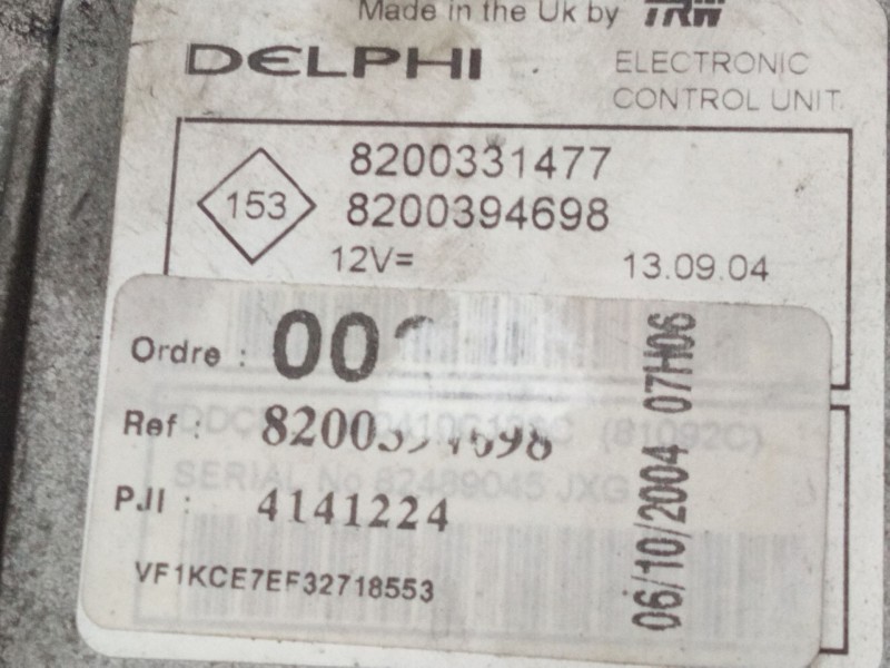 Recambio de centralita motor uce para renault kangoo (kc0/1_) 1.5 dci (kc07) referencia OEM IAM 8200331477  