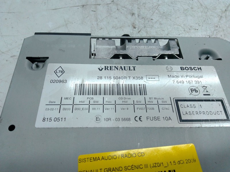 Recambio de sistema audio / radio cd para renault grand scénic iii (jz0/1_) 1.5 dci referencia OEM IAM 281155040R  