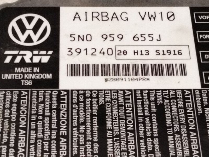 Recambio de centralita airbag para seat leon (1p1) 1.4 16v referencia OEM IAM 5N0959655  