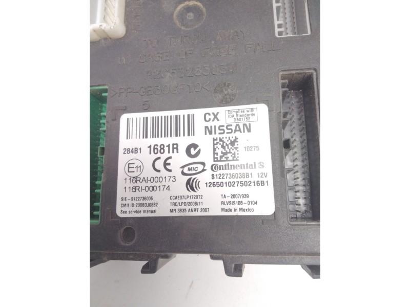 Recambio de centralita para renault koleos expression referencia OEM IAM S122736038B1 284B11681R S122736006