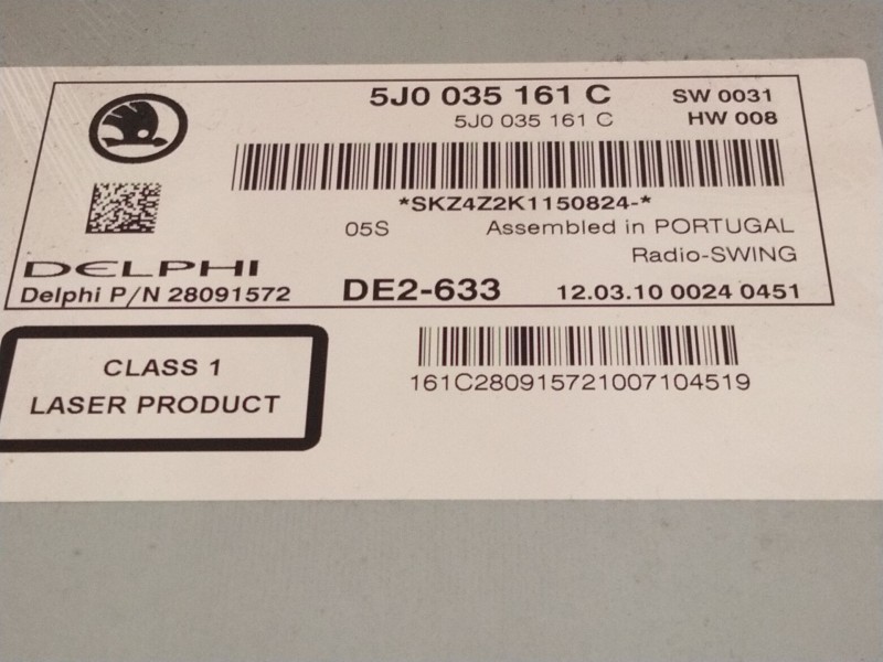 Recambio de sistema audio / radio cd para skoda fabia ii combi (545) 1.6 tdi referencia OEM IAM 5J0035161C  