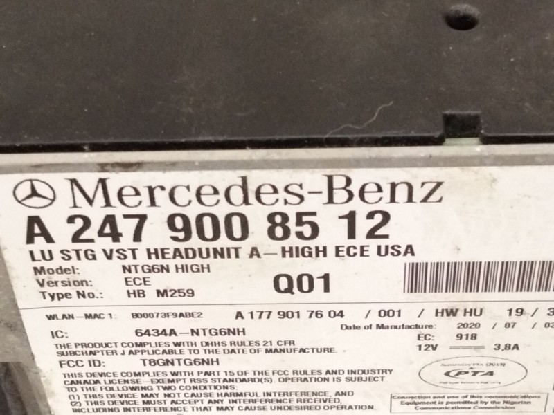 Recambio de modulo radio para mercedes-benz gla (h247) gla 200 (247.787) referencia OEM IAM A2479008512  