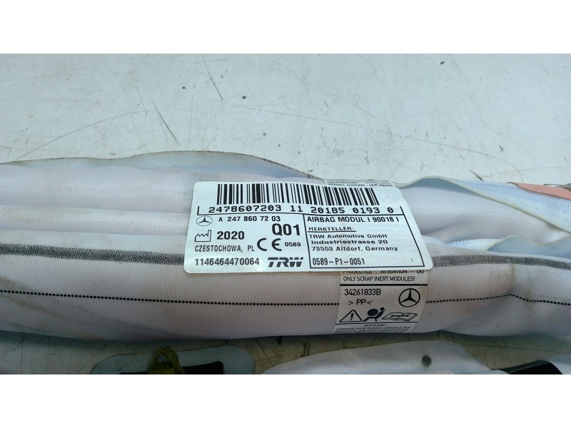 Recambio de airbag cortina trasero derecho para mercedes-benz gla (h247) gla 200 (247.787) referencia OEM IAM A2478607203  