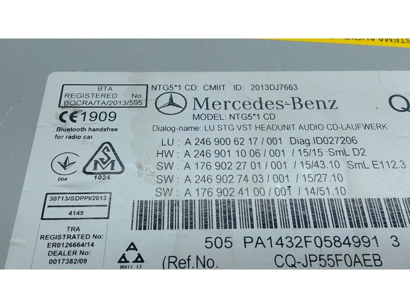 Recambio de sistema audio / radio cd para mercedes-benz clase a (w176) a 180 cdi / d (176.012) referencia OEM IAM NTG5  