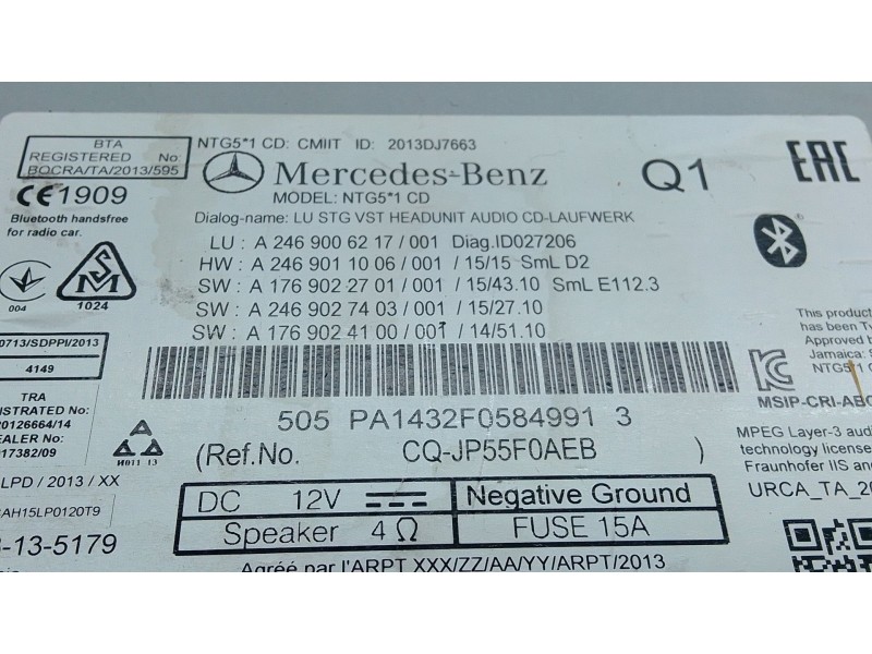 Recambio de sistema audio / radio cd para mercedes-benz clase a (w176) a 180 cdi / d (176.012) referencia OEM IAM NTG5  