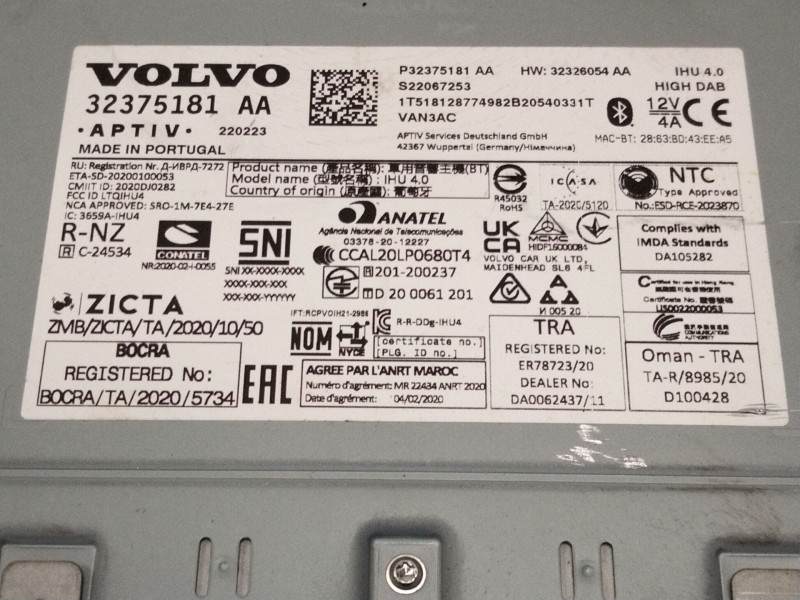 Recambio de amplificador de radio para volvo xc60 ii (246) b4 mild-hybrid referencia OEM IAM 32375181  