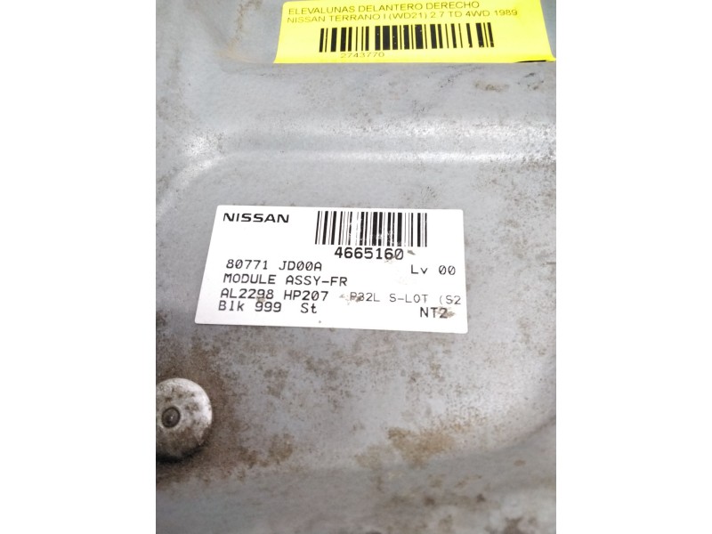 Recambio de elevalunas delantero derecho para nissan terrano i (wd21) 2.7 td 4wd referencia OEM IAM 80771JD00A CON MOTOR ELEC 46