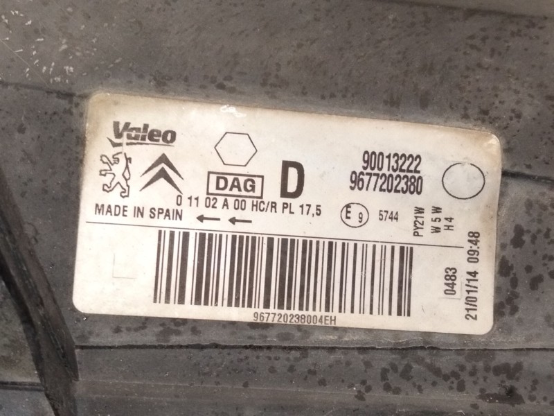 Recambio de faro derecho para peugeot partner furgoneta/monovolumen 1.6 hdi 90 referencia OEM IAM 9677202380  