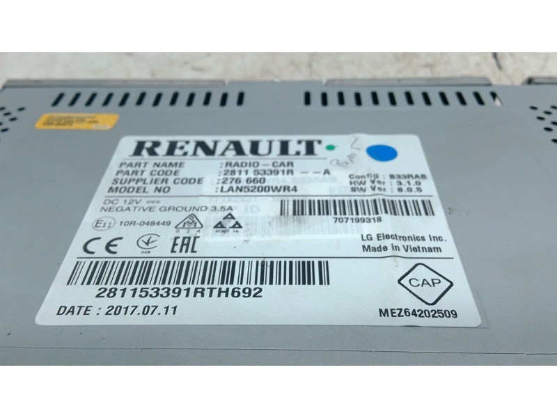Recambio de sistema audio / radio cd para dacia sandero ii (b8_) tce 90 (b8m1, b8ma) referencia OEM IAM 281153391  