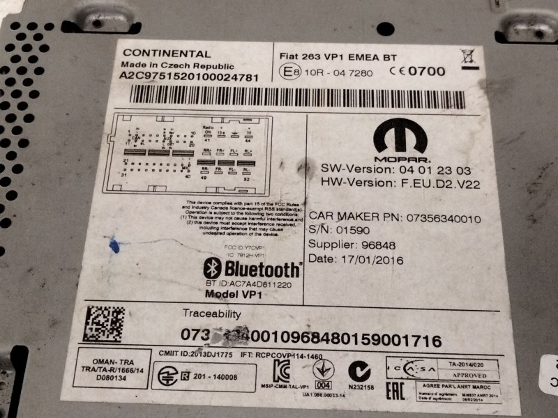 Recambio de sistema audio / radio cd para fiat doblo cargo (263_) 1.3 d multijet referencia OEM IAM 07356340010  